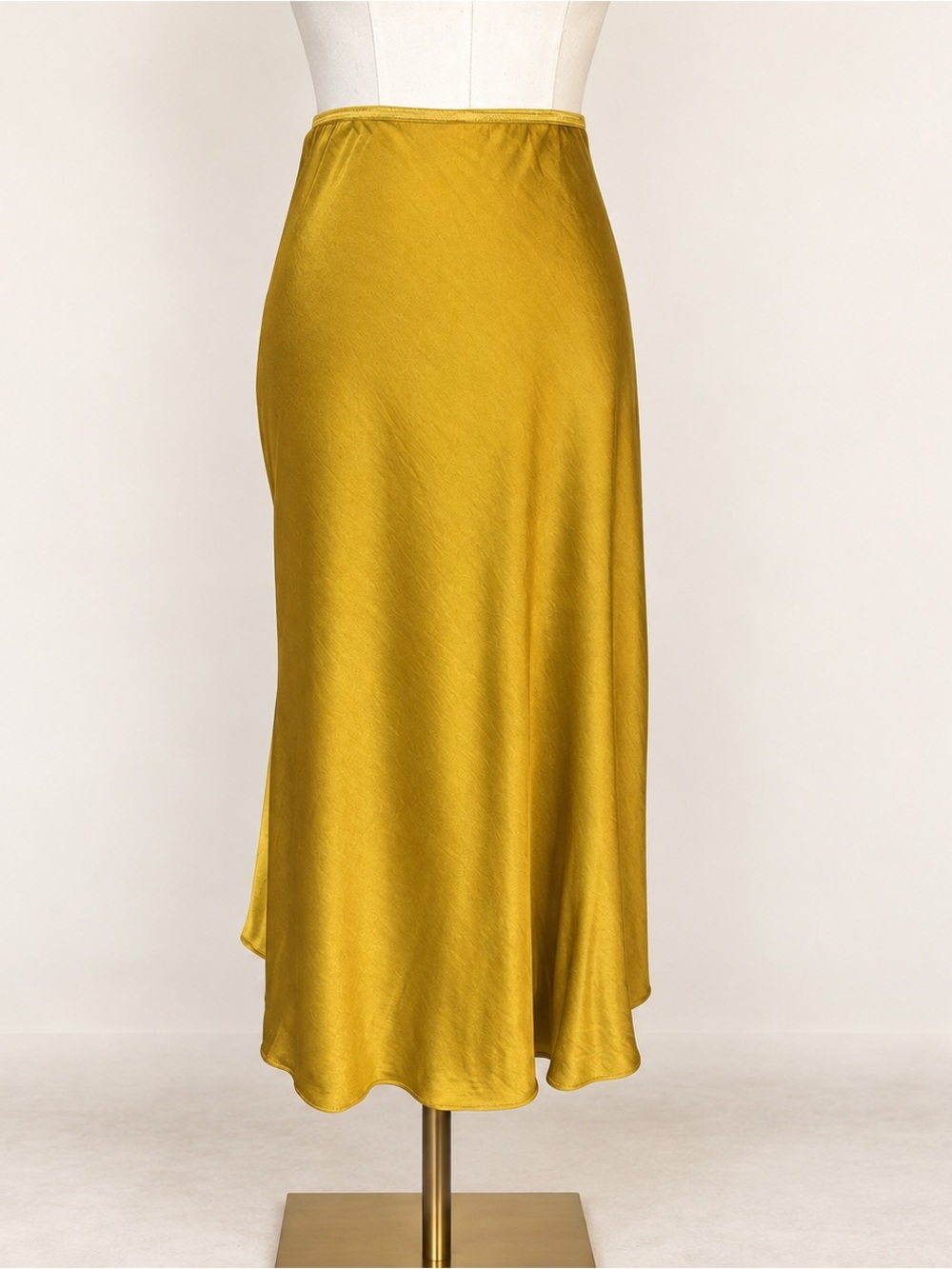 Zara Mustard Gold Satin Midi Slip Skirt Elastic Waist Size Small Quiet Luxury